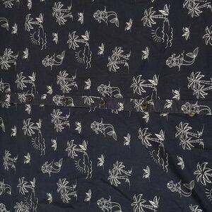Navy Blue Hawaiian Shirt with White Tropical Print